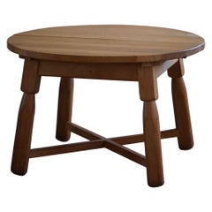 Round Brutalist Dining Table in Oak, Mid Century Modern, Made in France, 1960s