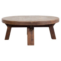Round Brutalist French Artisan Coffee Table in Solid Oak, 1960s Status Round Brutalist French Artisan Coffee Table in Solid Oak, 1960s Status