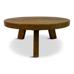 Round Brutalist Oak Coffee Table