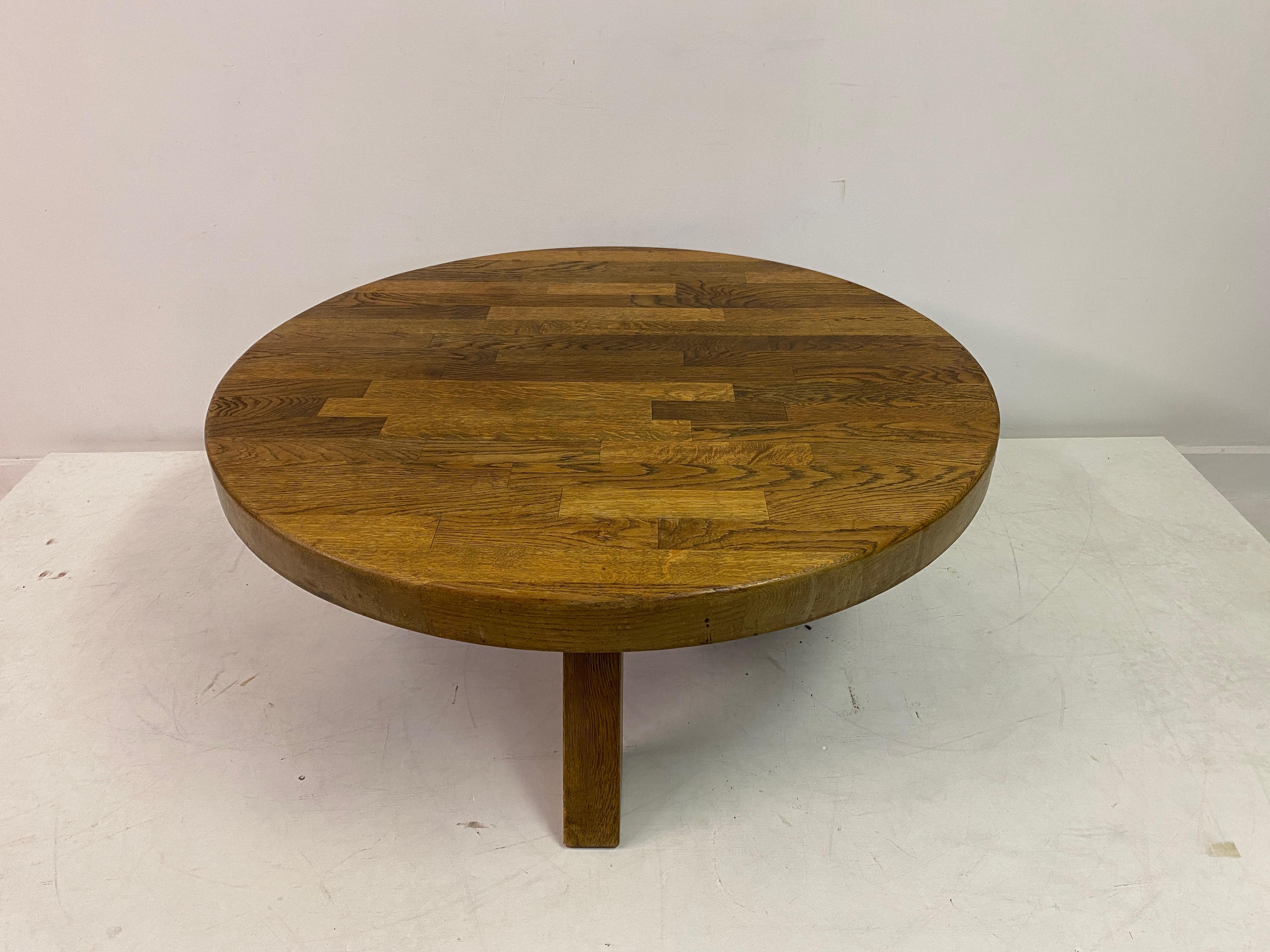 Belgian Round Brutalist Oak Coffee Table For Sale