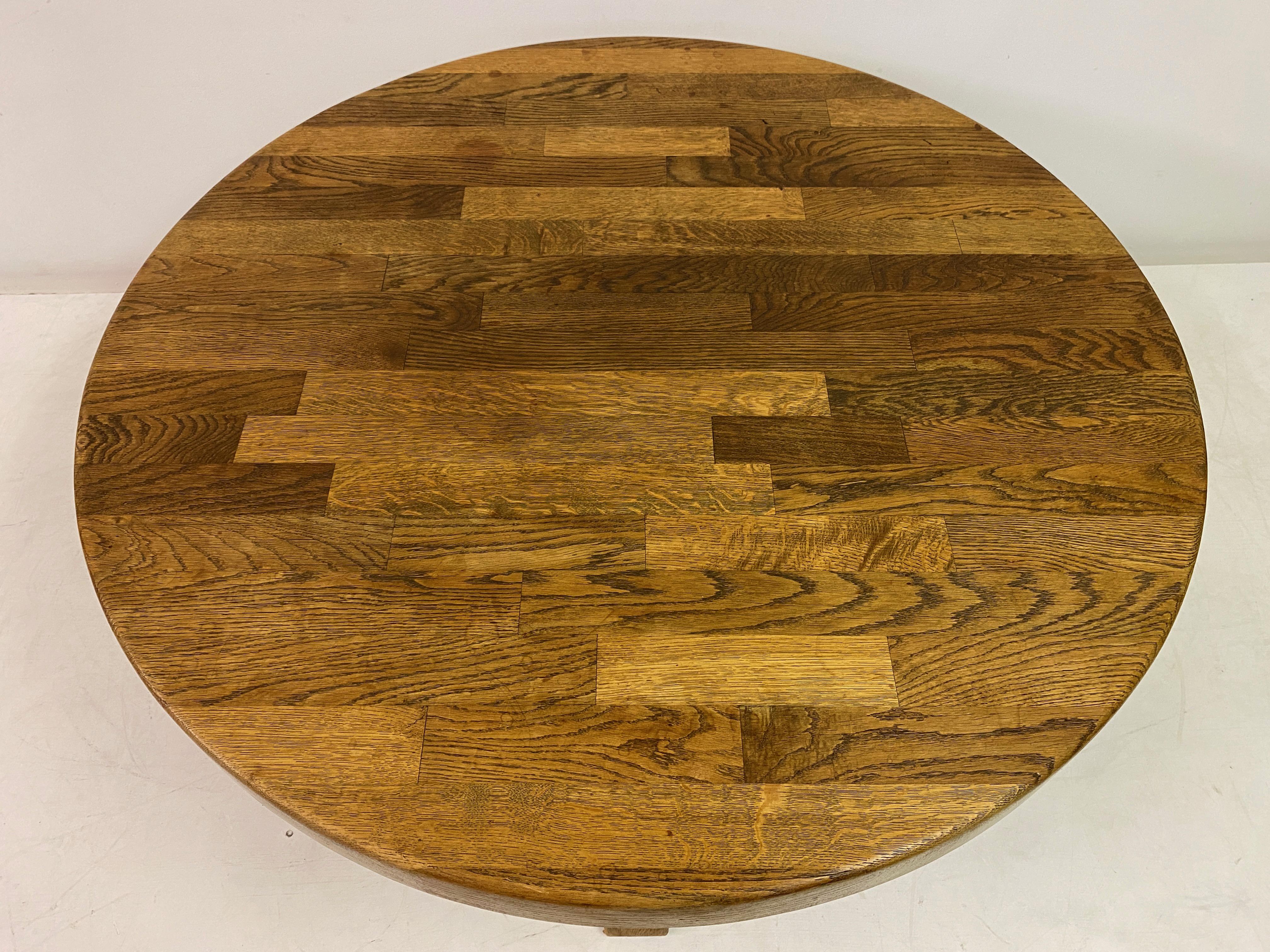 20th Century Round Brutalist Oak Coffee Table For Sale