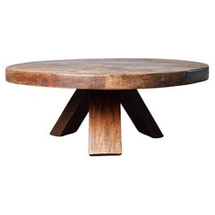 Round Brutalist Oak Coffee Table