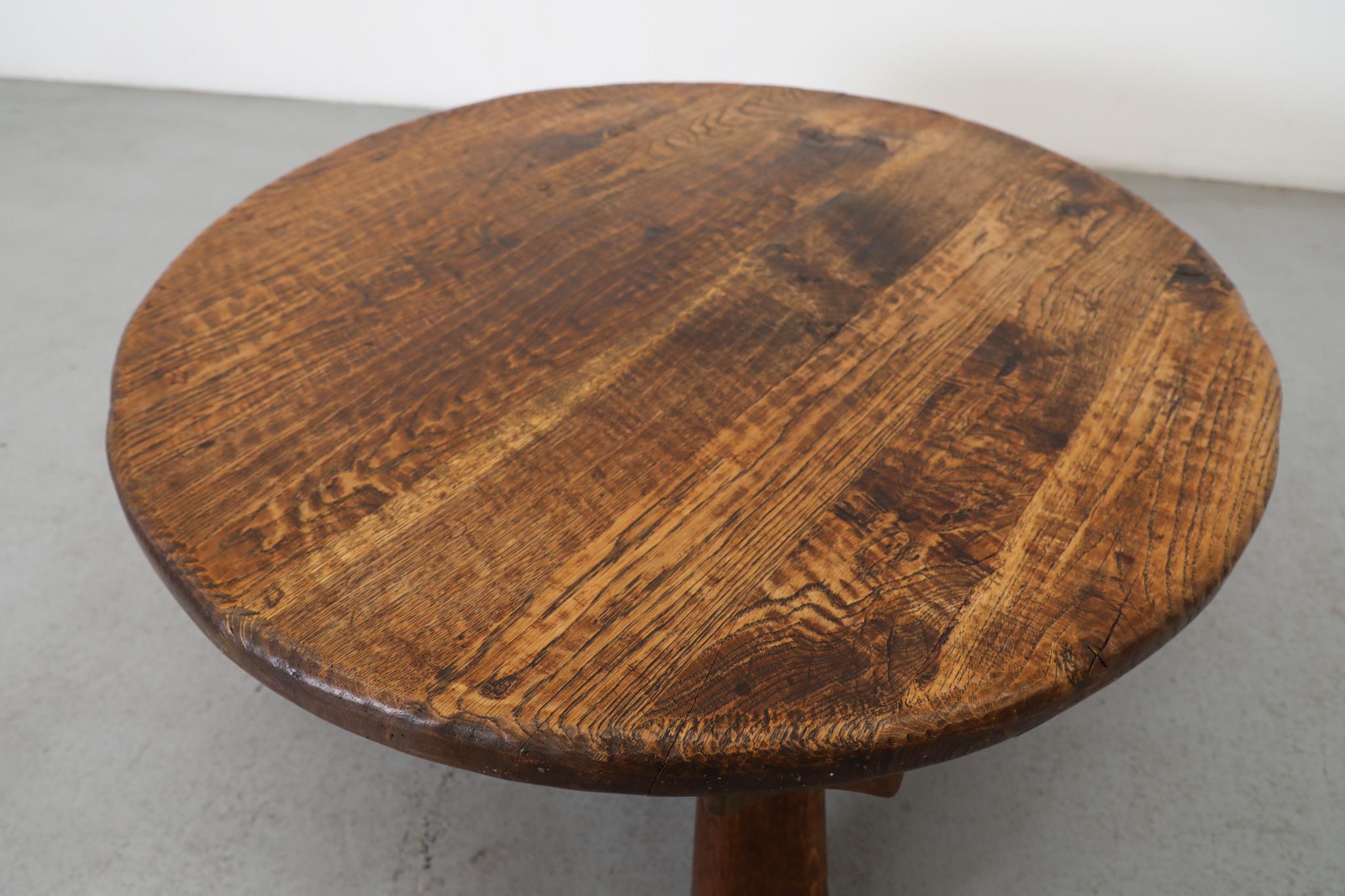 Round Brutalist Oak Coffee Table with Carved Detail For Sale 5