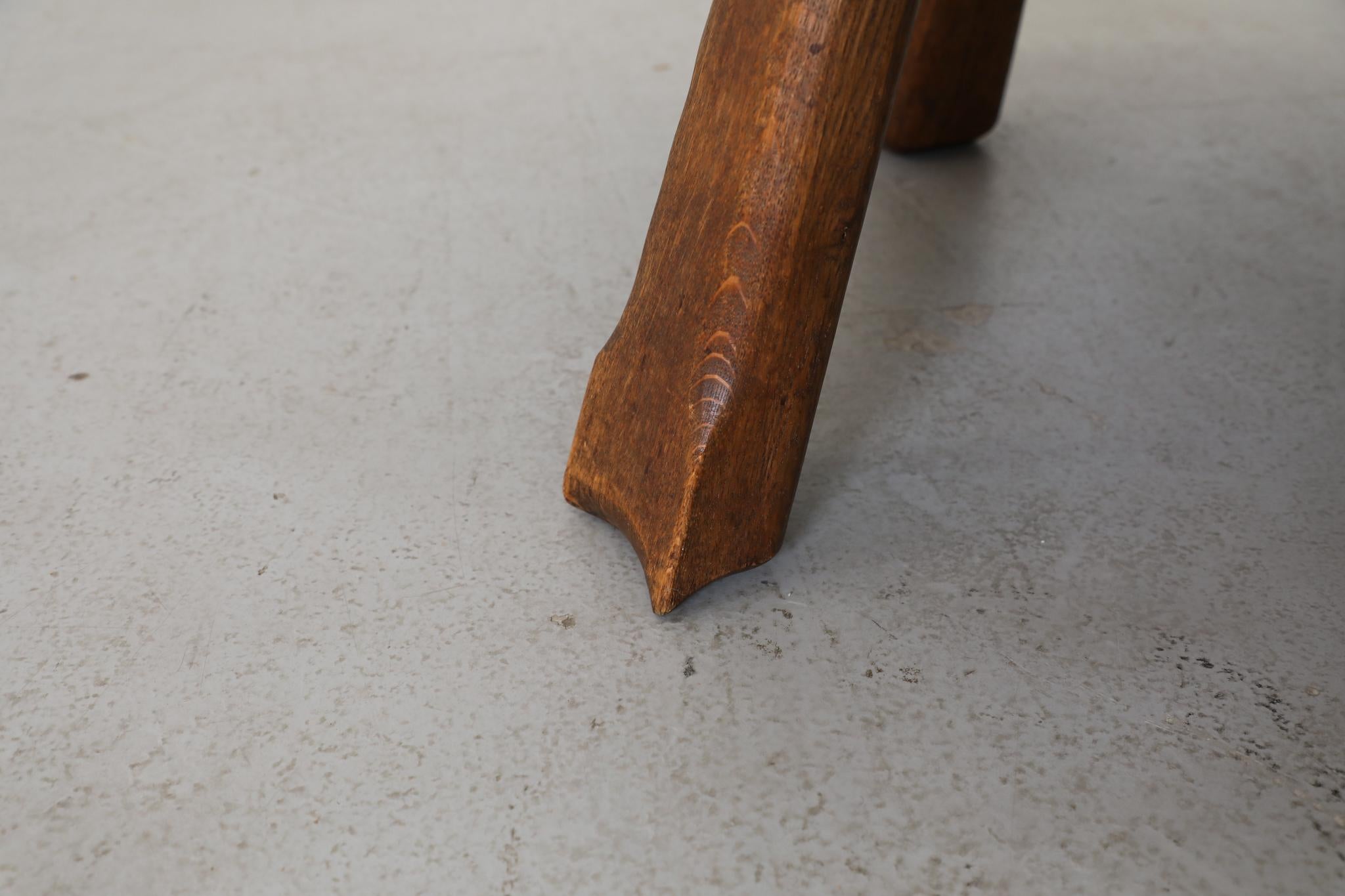 Round Brutalist Oak Coffee Table with Carved Detail For Sale 8