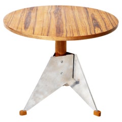 Round Brutalist Side Table with Metal Legs