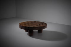 Round brutalist slatted Oak coffee table, Belgium 1970s