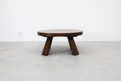 Round Brutalist Solid Oak Coffee or Side Table