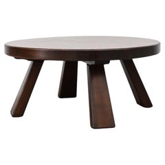 Round Brutalist Solid Oak Coffee or Side Table