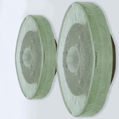 Round Bulls Eye Thick Ice Glass and Stainless Steel Flush Mount