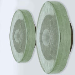 Round Bulls Eye Thick Ice Glass and Stainless Steel Flush Mount