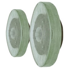 Round Bulls Eye Thick Ice Glass and Stainless Steel Flush Mount