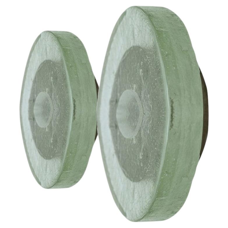Round Bulls Eye Thick Ice Glass and Stainless Steel Flush Mount For Sale