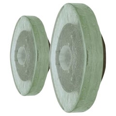 Round Bulls Eye Thick Ice Glass and Stainless Steel Flush Mount