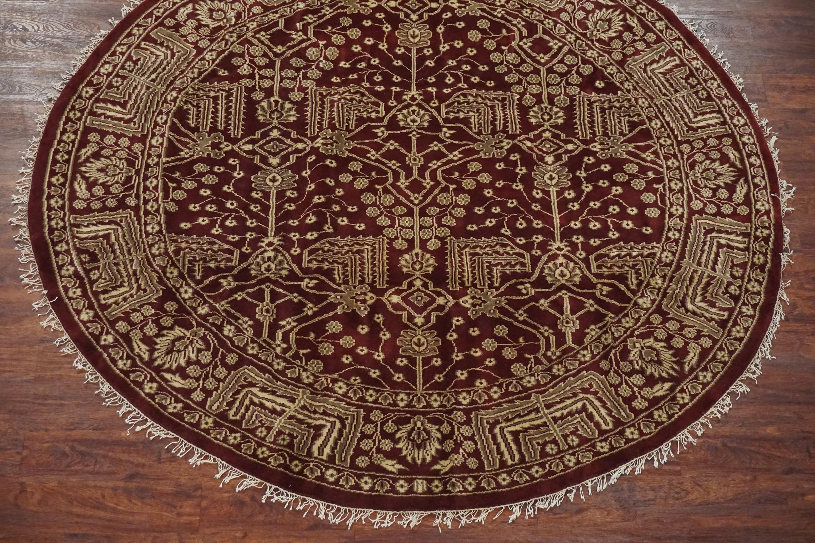 Arts and Crafts Round Burgundy Art & Craft Style Rug For Sale