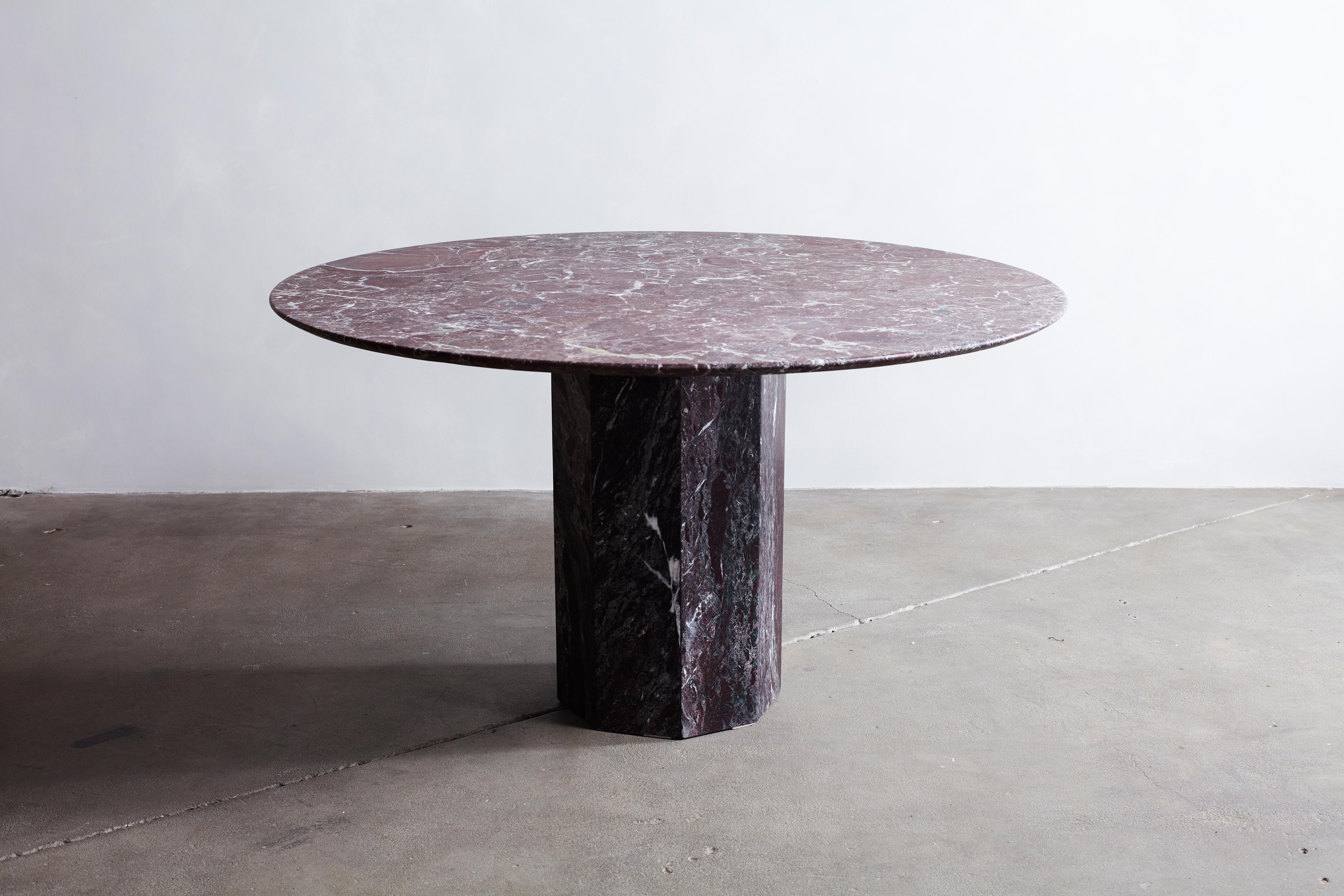 Late 20th Century Round Burgundy Honed Marble Faceted Pedestal Table