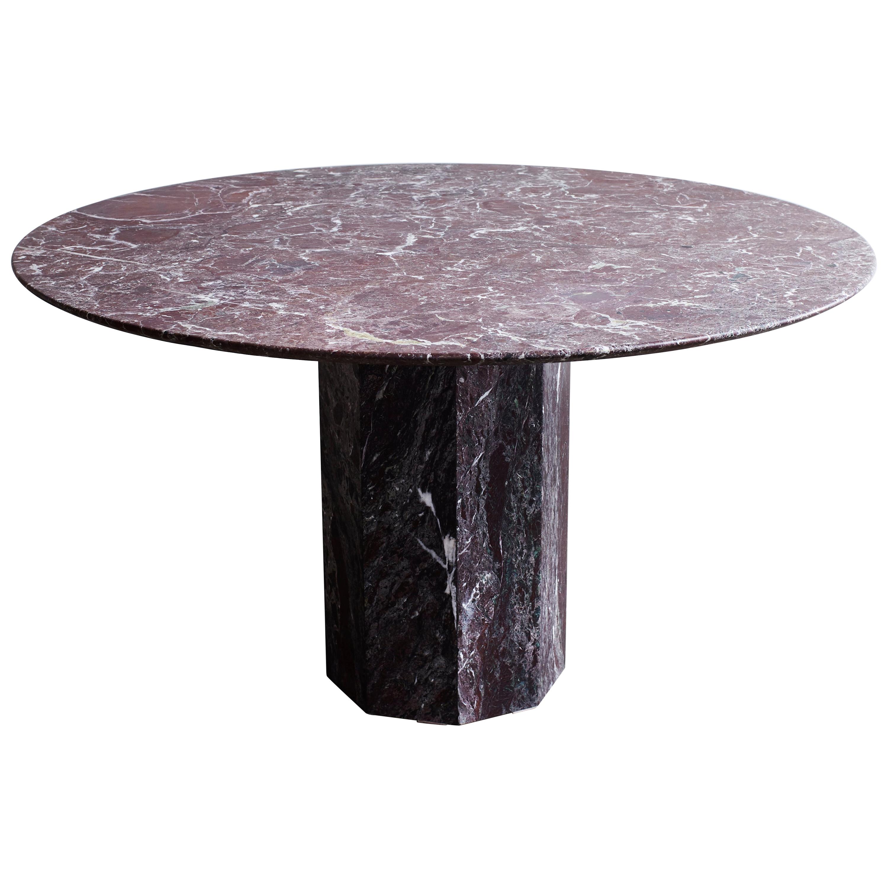 Round Burgundy Honed Marble Faceted Pedestal Table