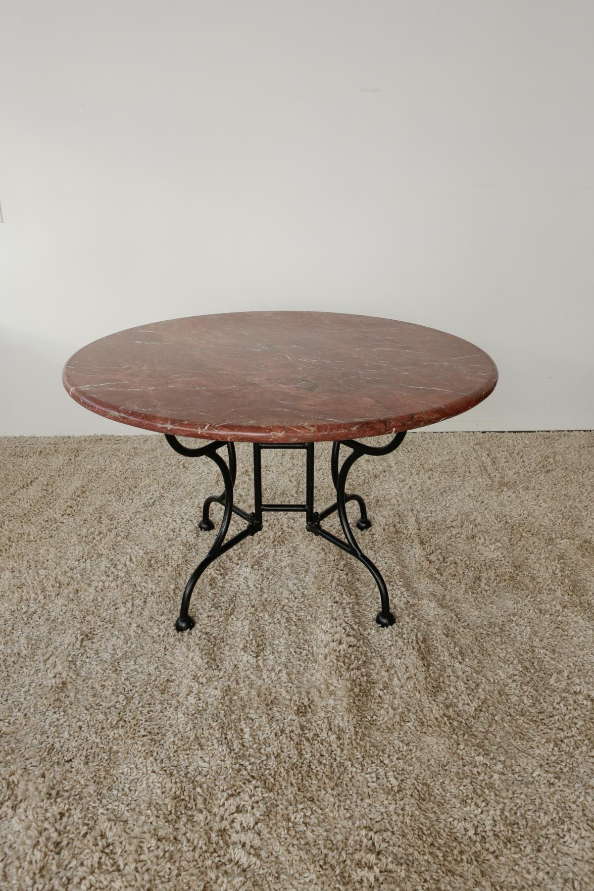 Round Burgundy Marble Table with Cast Iron Legs 4