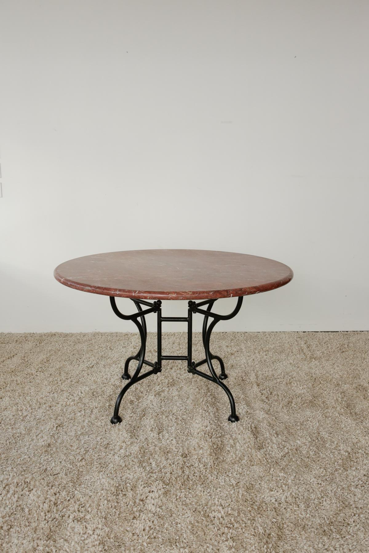 Round Burgundy Marble Table with Cast Iron Legs 5