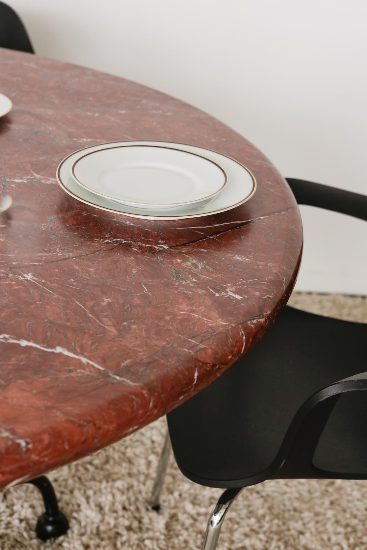 Round Burgundy Marble Table with Cast Iron Legs 7