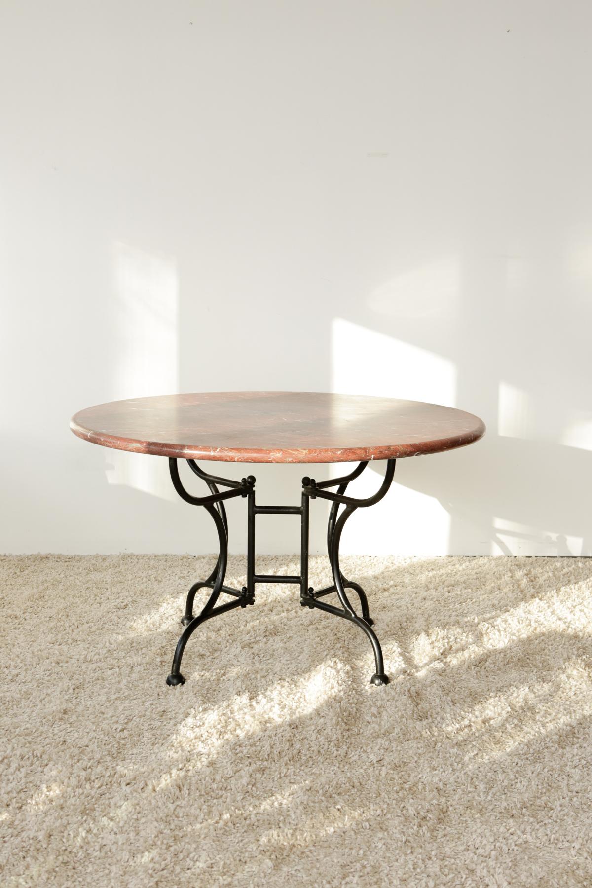 Round Burgundy Marble Table with Cast Iron Legs 11