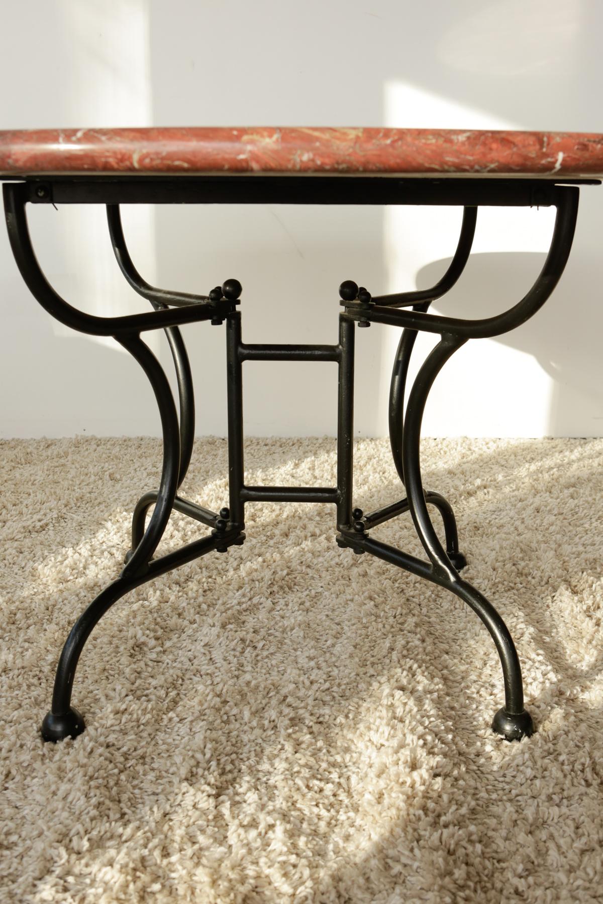 Round Burgundy Marble Table with Cast Iron Legs 1