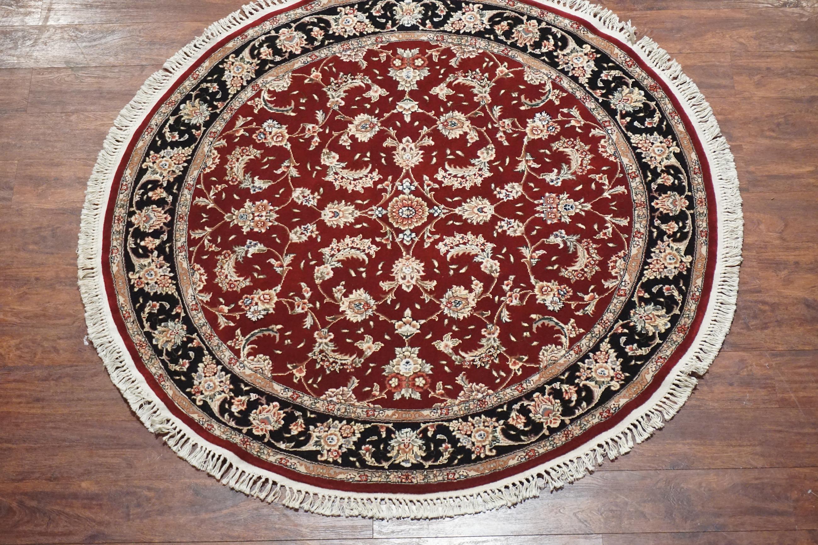 Hand-Knotted Round Burgundy Tabriz For Sale