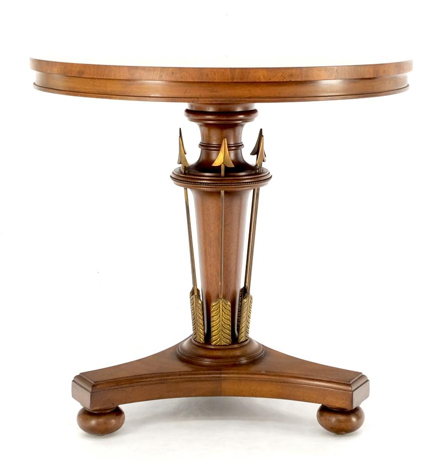 Round Burl Gold Arrows Decorated Base Tripod Base Gueridon Center Table Stand 3