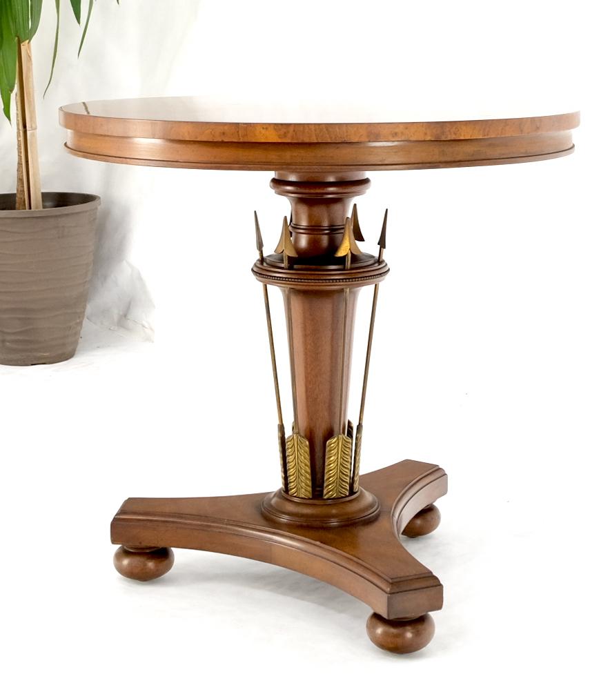 American Round Burl Gold Arrows Decorated Base Tripod Base Gueridon Center Table Stand