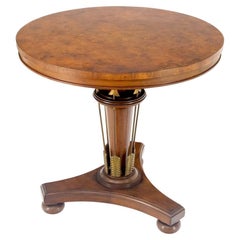 Round Burl Gold Arrows Decorated Base Tripod Base Gueridon Center Table Stand