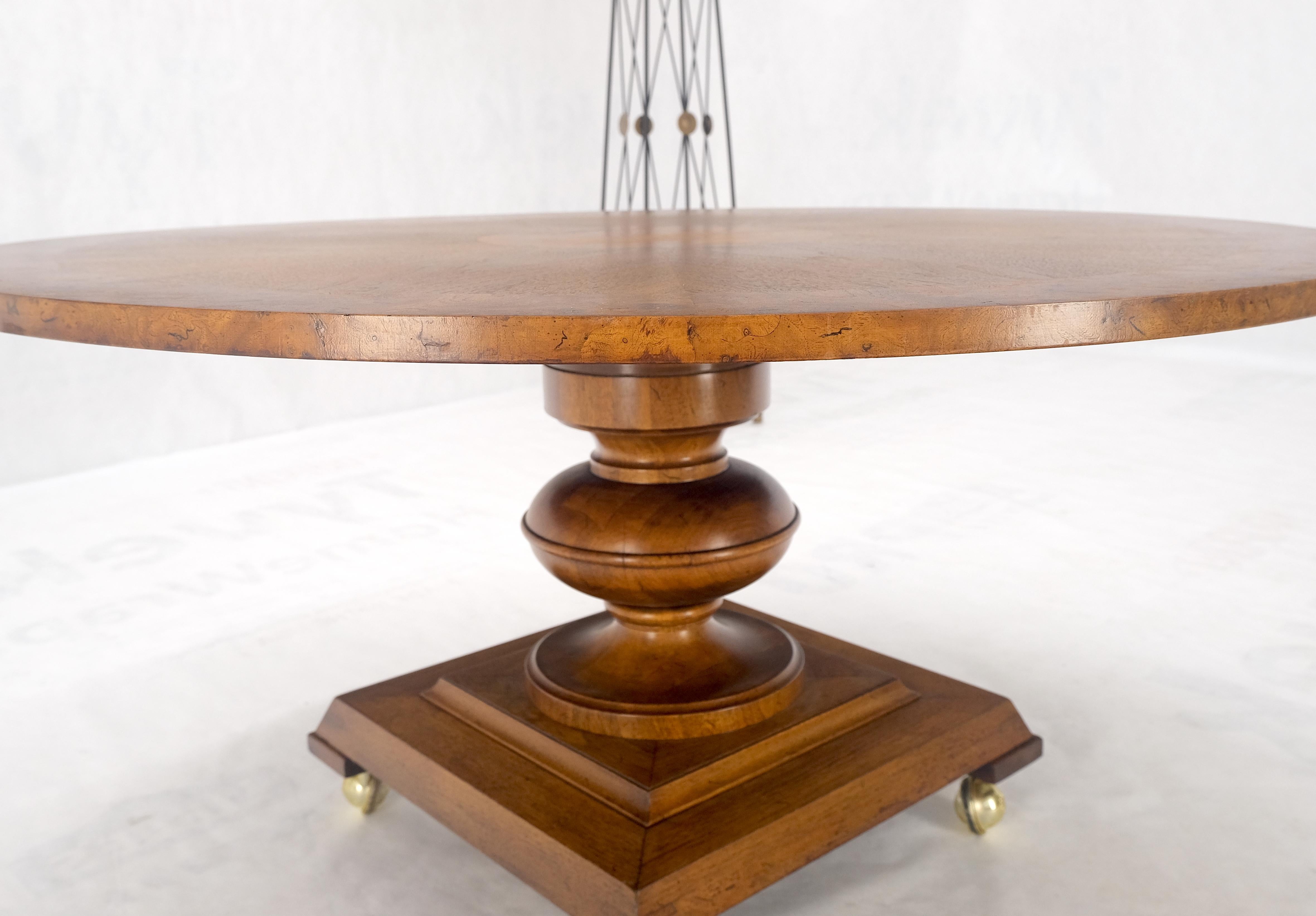 Walnut Round Burl Wood Adjustable Height Single Pedestal Base Dining-Coffee Table MINT! For Sale