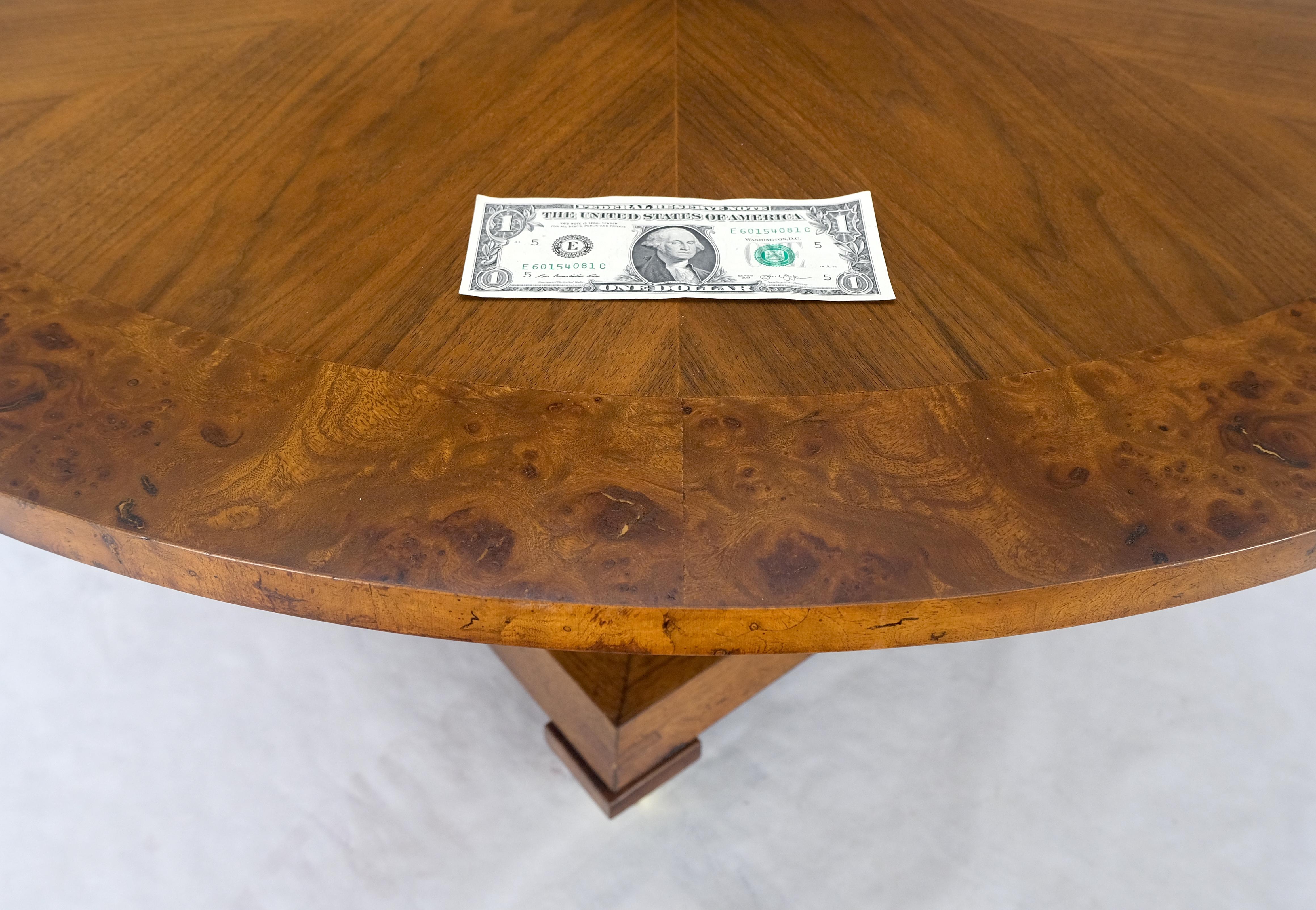 Round Burl Wood Adjustable Height Single Pedestal Base Dining-Coffee Table MINT! For Sale 2