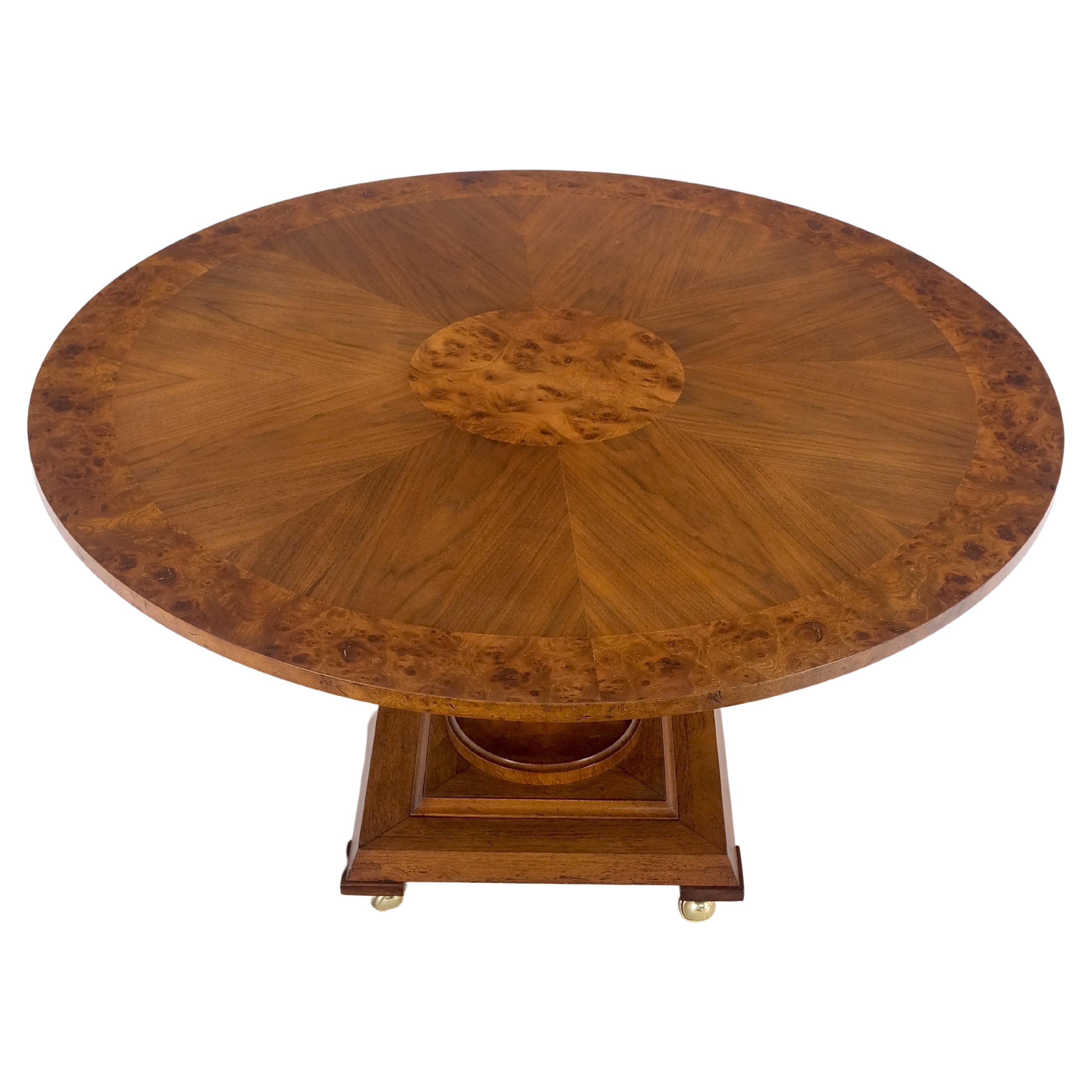 Round Burl Wood Adjustable Height Single Pedestal Base Dining-Coffee Table MINT! For Sale