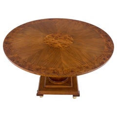 Antique Round Burl Wood Adjustable Height Single Pedestal Base Dining-Coffee Table MINT!