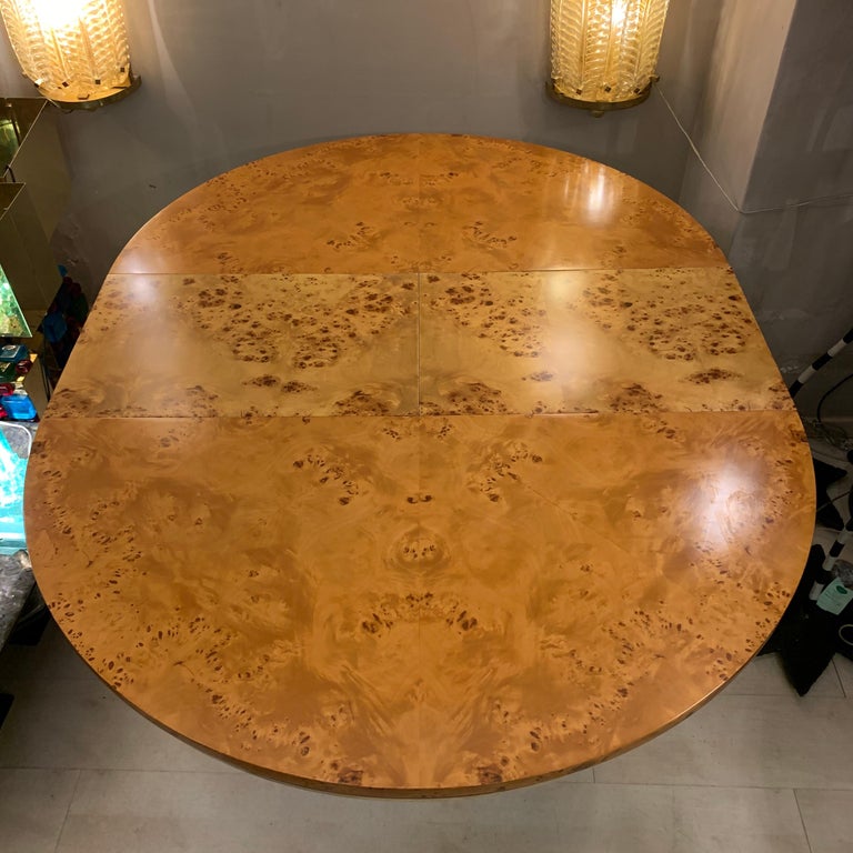 Round Burl Wood Dining Table with Central Pedestal Base by J. C. Mahey
