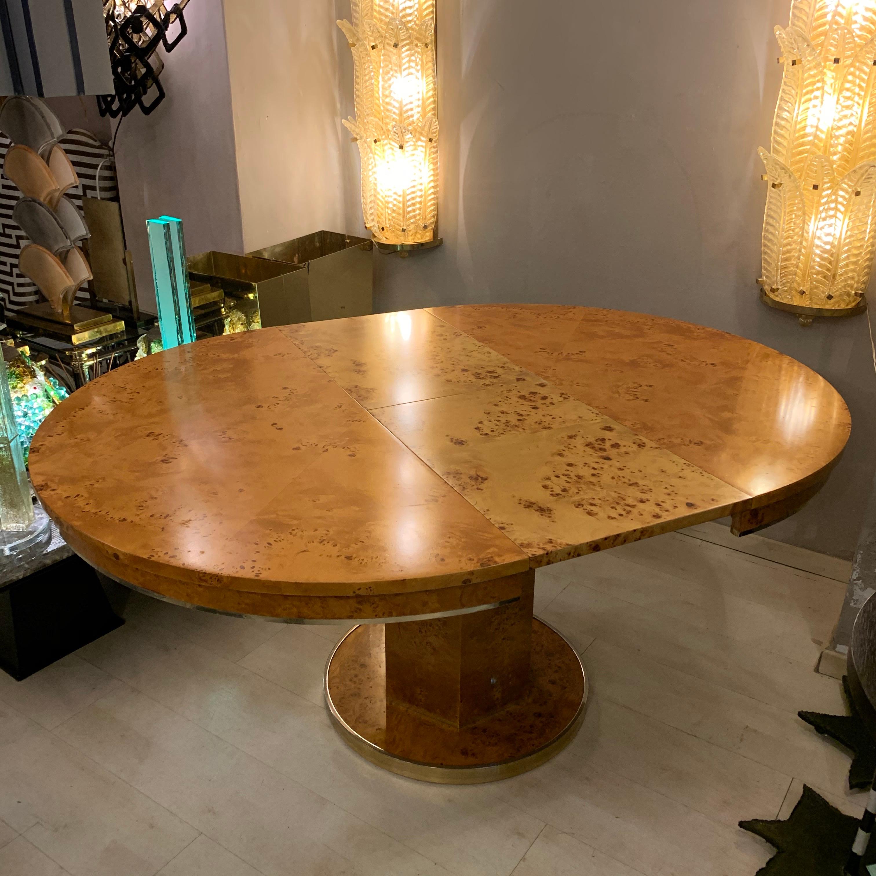 Round Burl Wood Dining Table with Central Pedestal Base by J. C. Mahey , 1980s 4