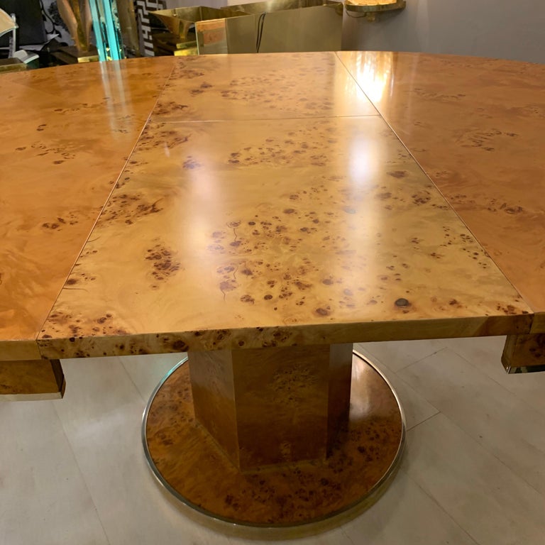 Round Burl Wood Dining Table with Central Pedestal Base by J. C. Mahey