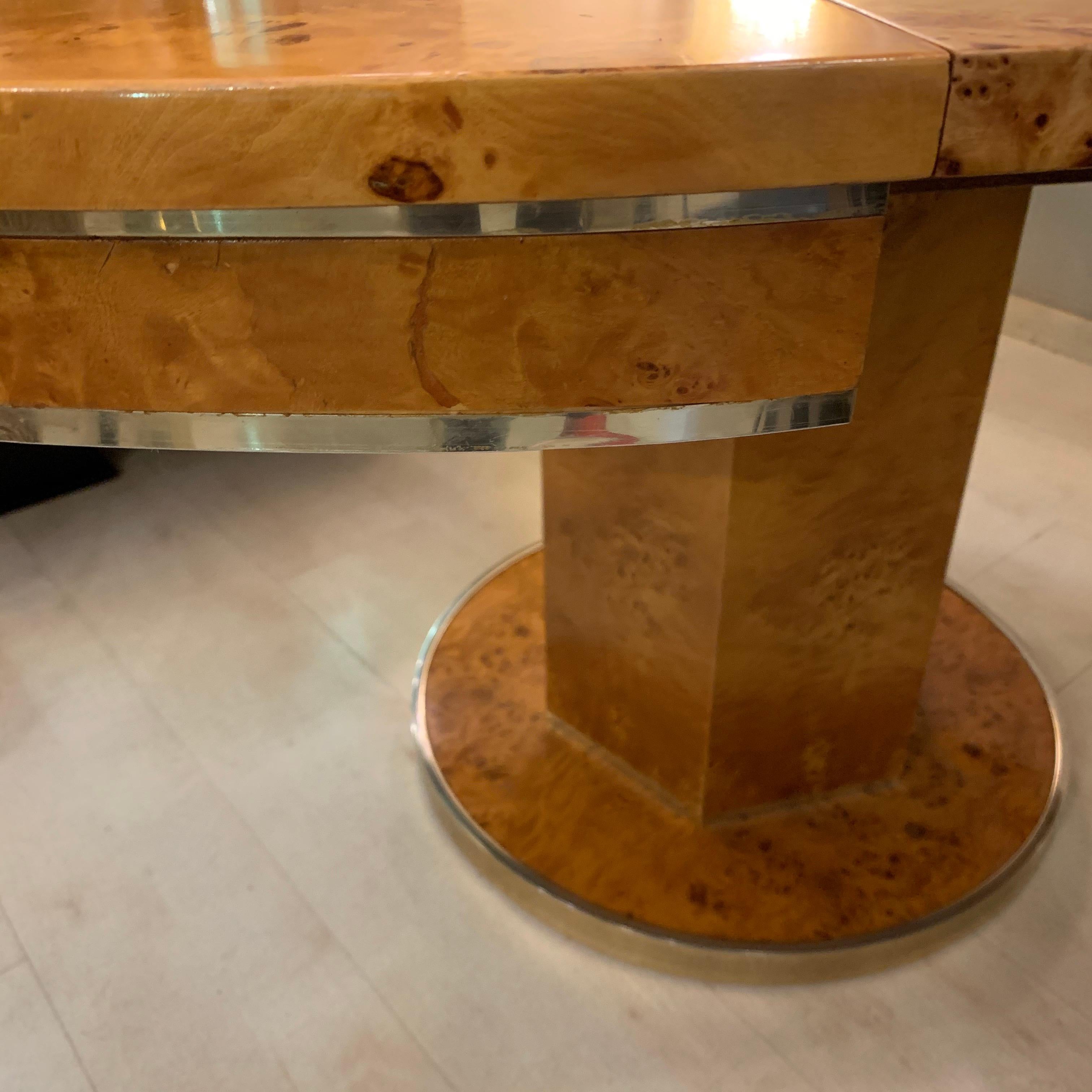 Round Burl Wood Dining Table with Central Pedestal Base by J. C. Mahey , 1980s 8