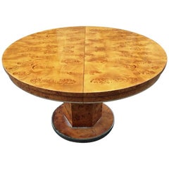 Round Burl Wood Dining Table with Central Pedestal Base by J. C. Mahey , 1980s