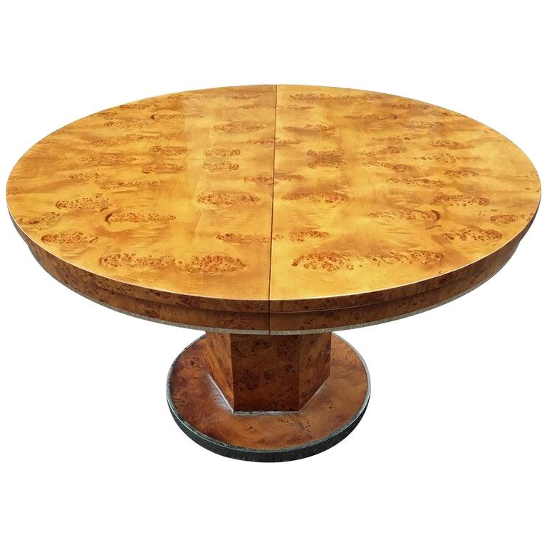 Round Burl Wood Dining Table with Central Pedestal Base by J. C. Mahey ...