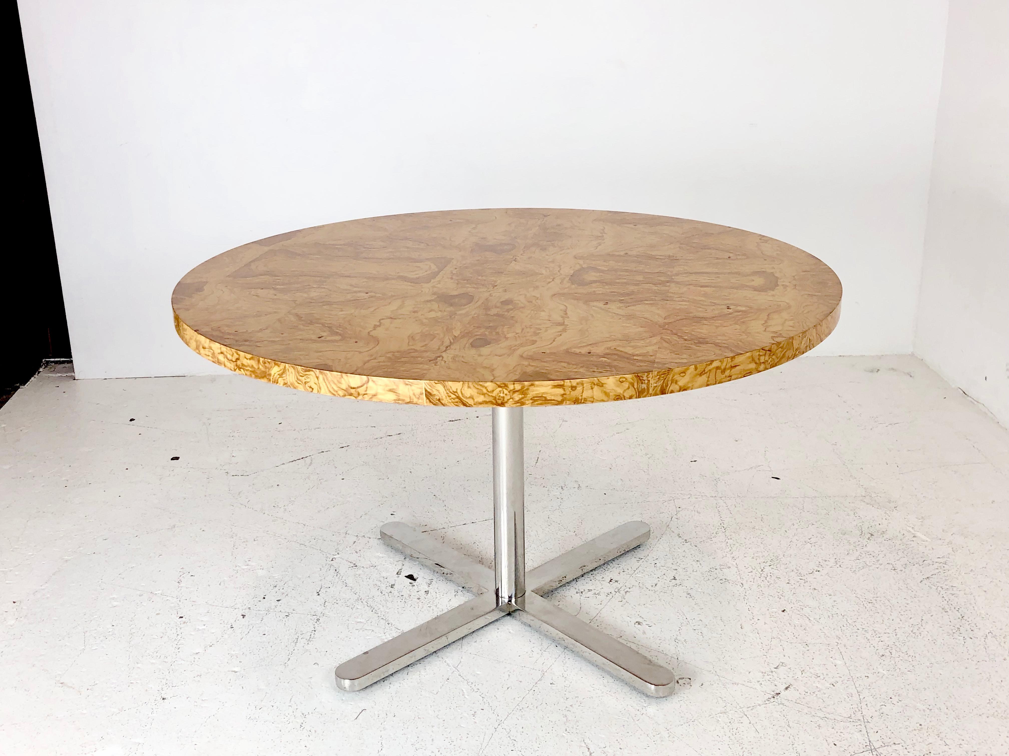 Round Burl Wood Dining Table with Star Pedestal Base in the Style of Pace 1