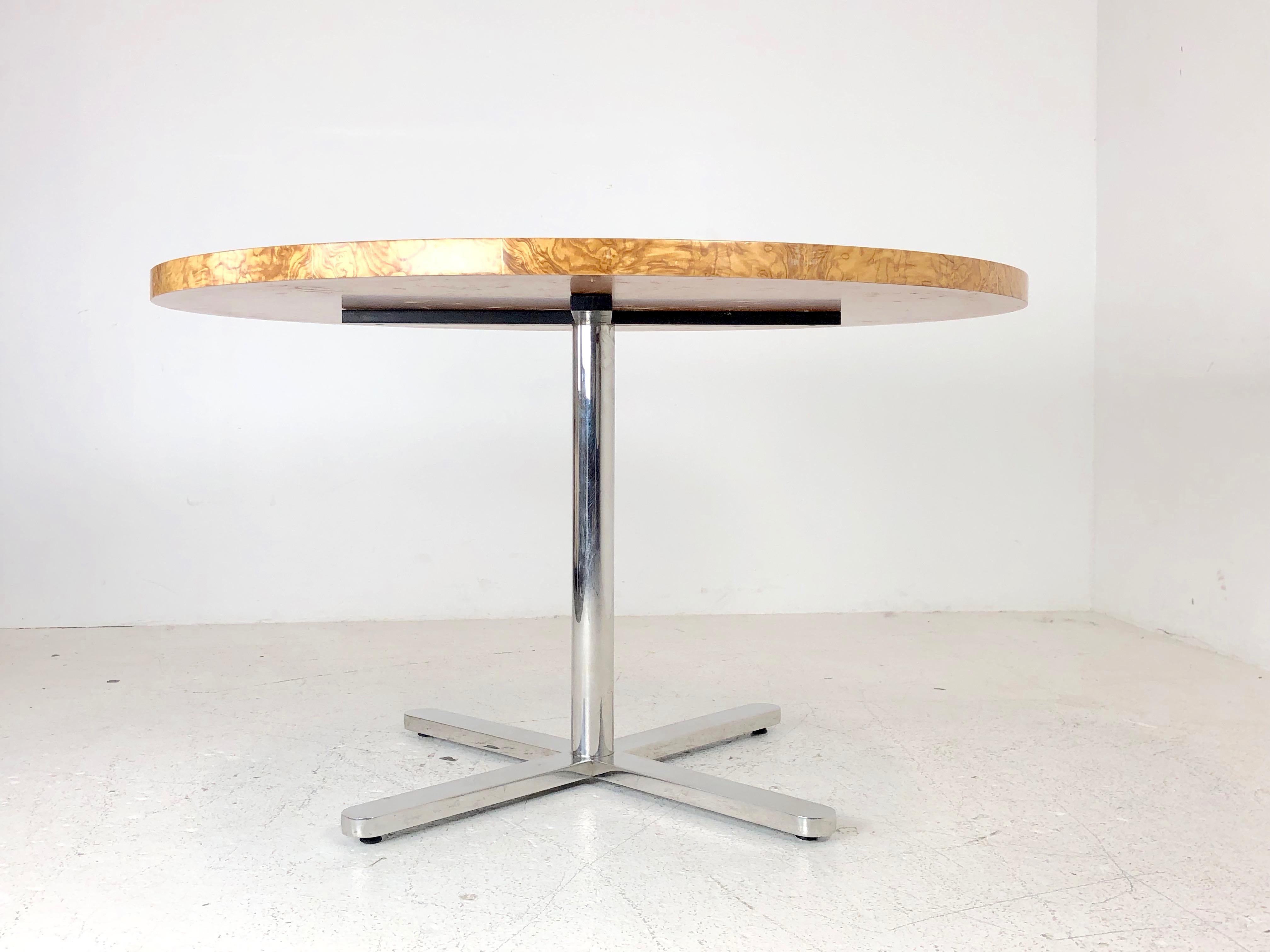 Contemporary Round Burl Wood Dining Table with Star Pedestal Base in the Style of Pace