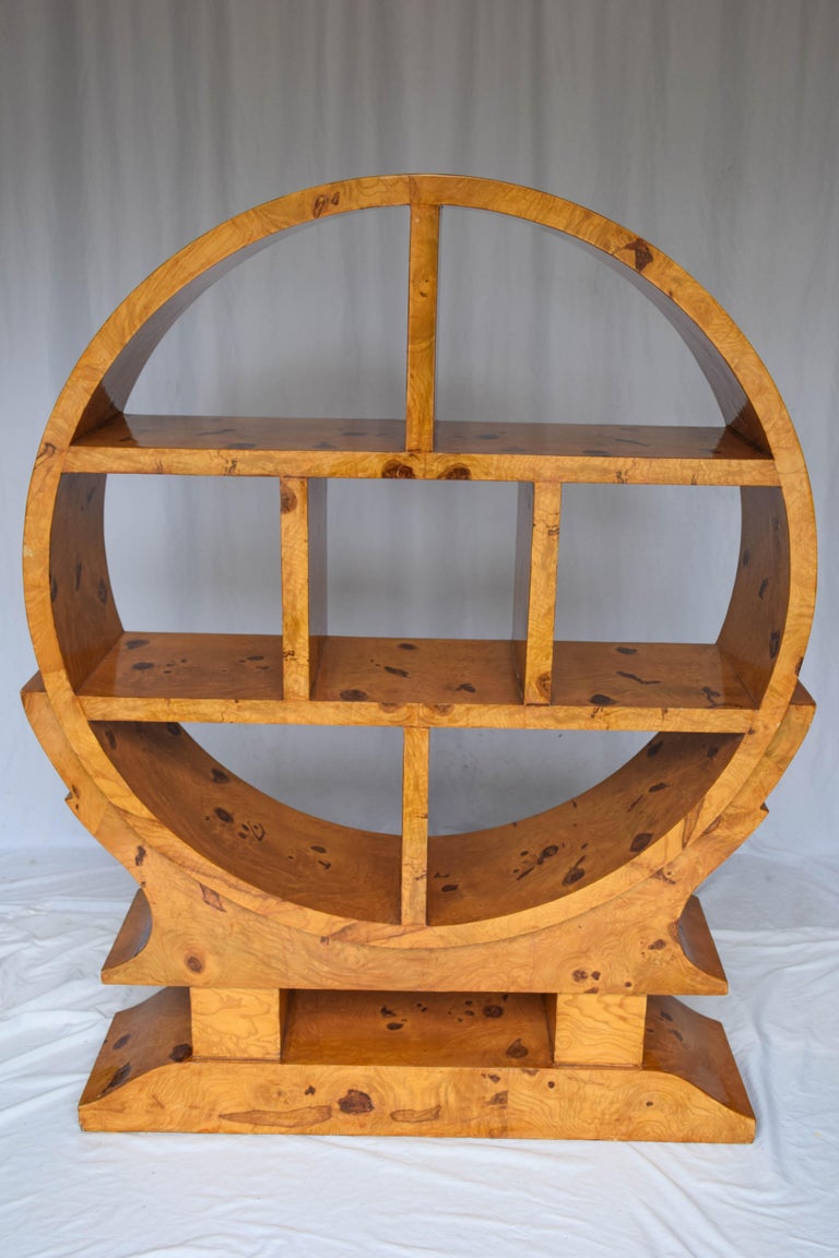 Round Burl Wood Étagère Bookcase at 1stDibs