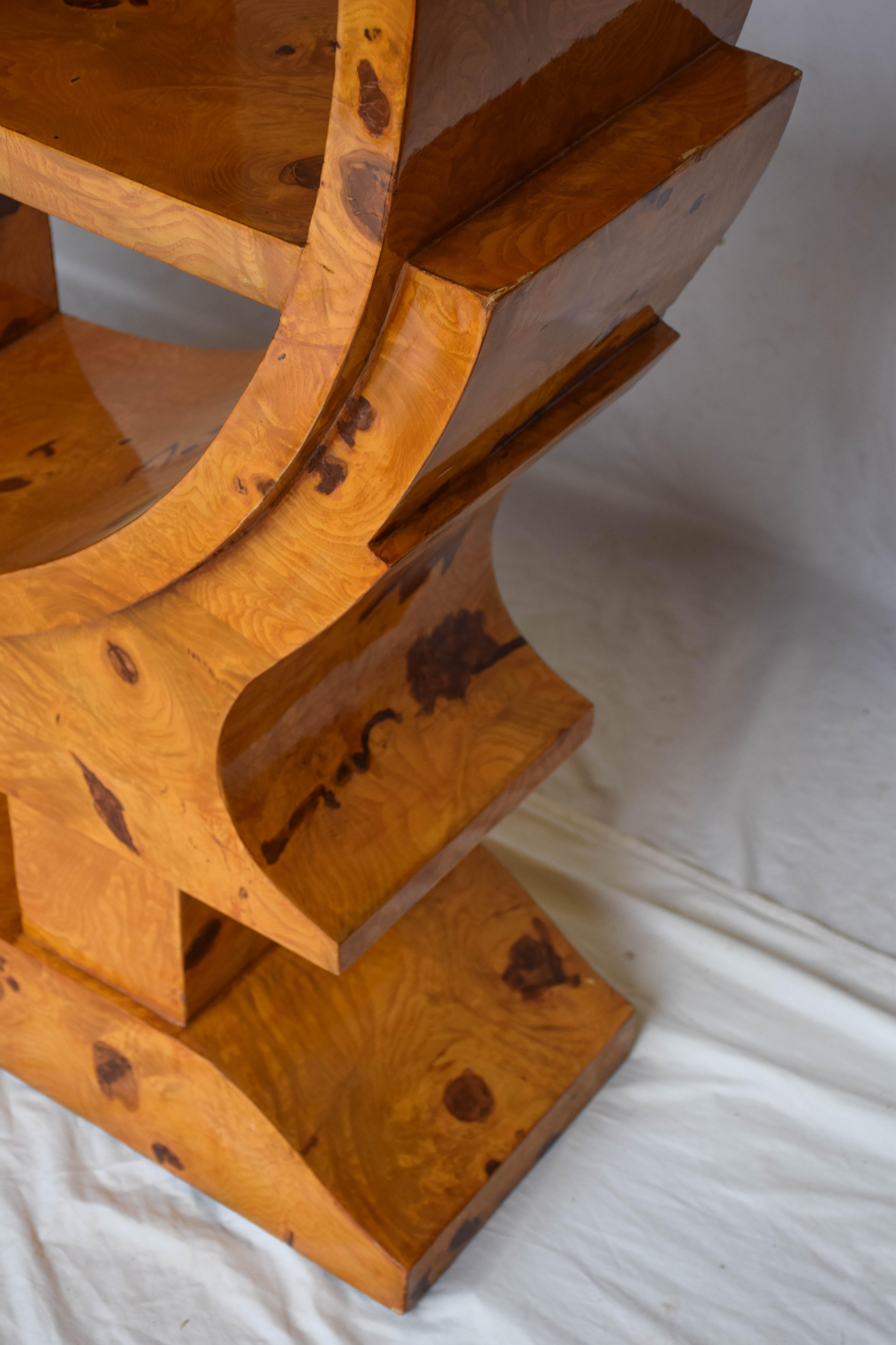 Round Burl Wood Étagère Bookcase 1