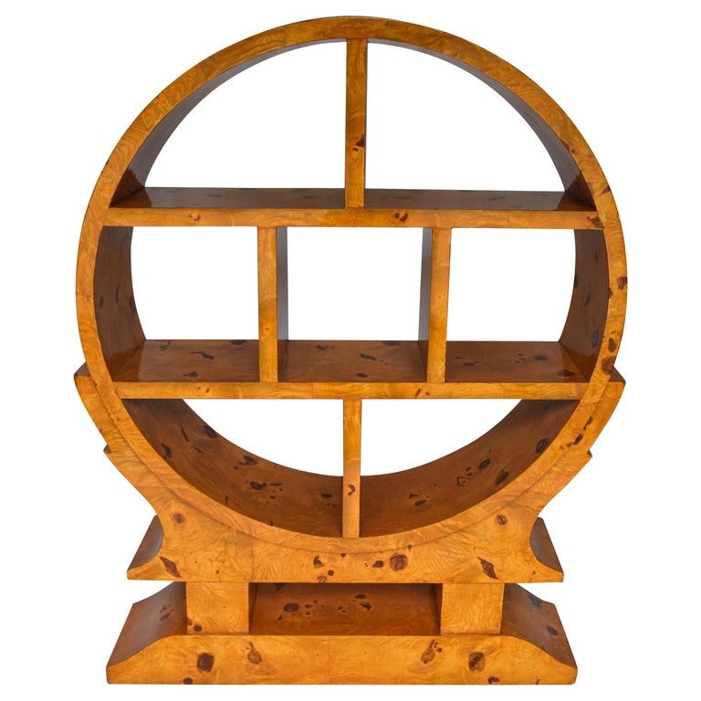 Round Burl Wood Étagère Bookcase at 1stDibs