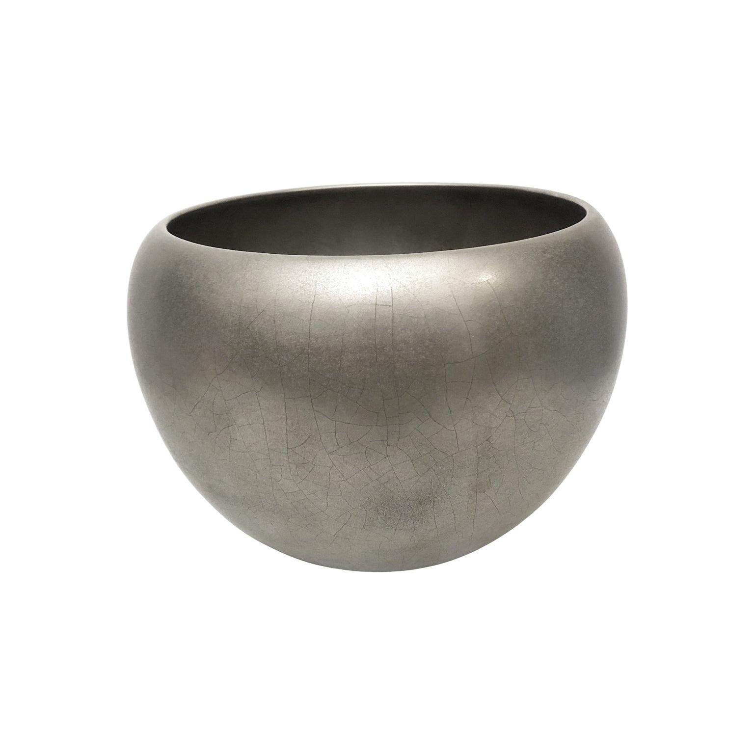 Round Burnished Platinum Lustre Ceramic Bowl by Sandi Fellman For Sale