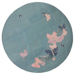 Round Butterfly Tibetan Nepalese Rug: Wool and Silk SALE LAST MONTH ON 1ST DIBS