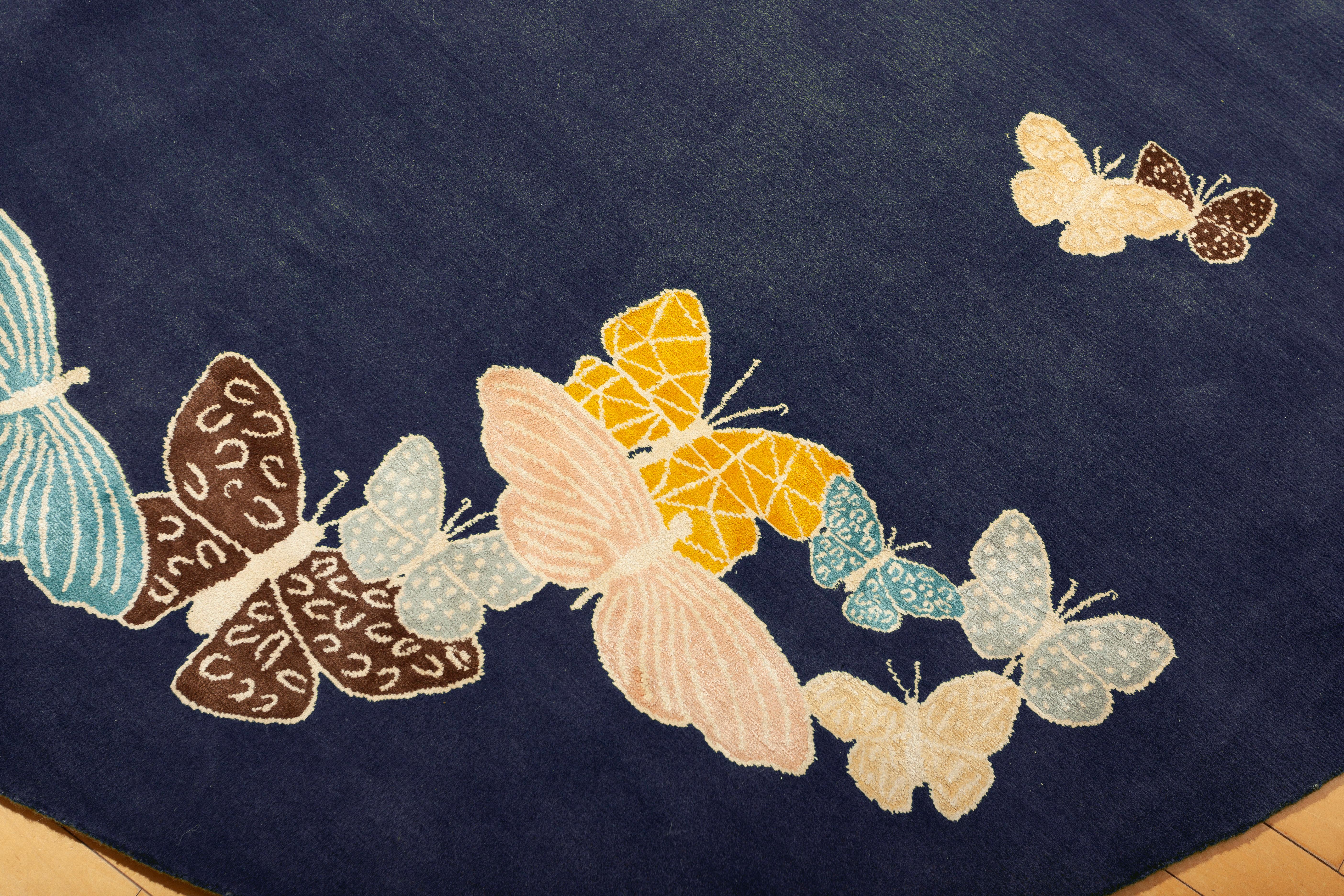 Sergio Mannino Studio's collection of rugs is expanded with new designs. (See storefront to look at other items).
Hand-drawn butterflies seem to come out of the floor. The background is wool, while the butterflies are made with a silk