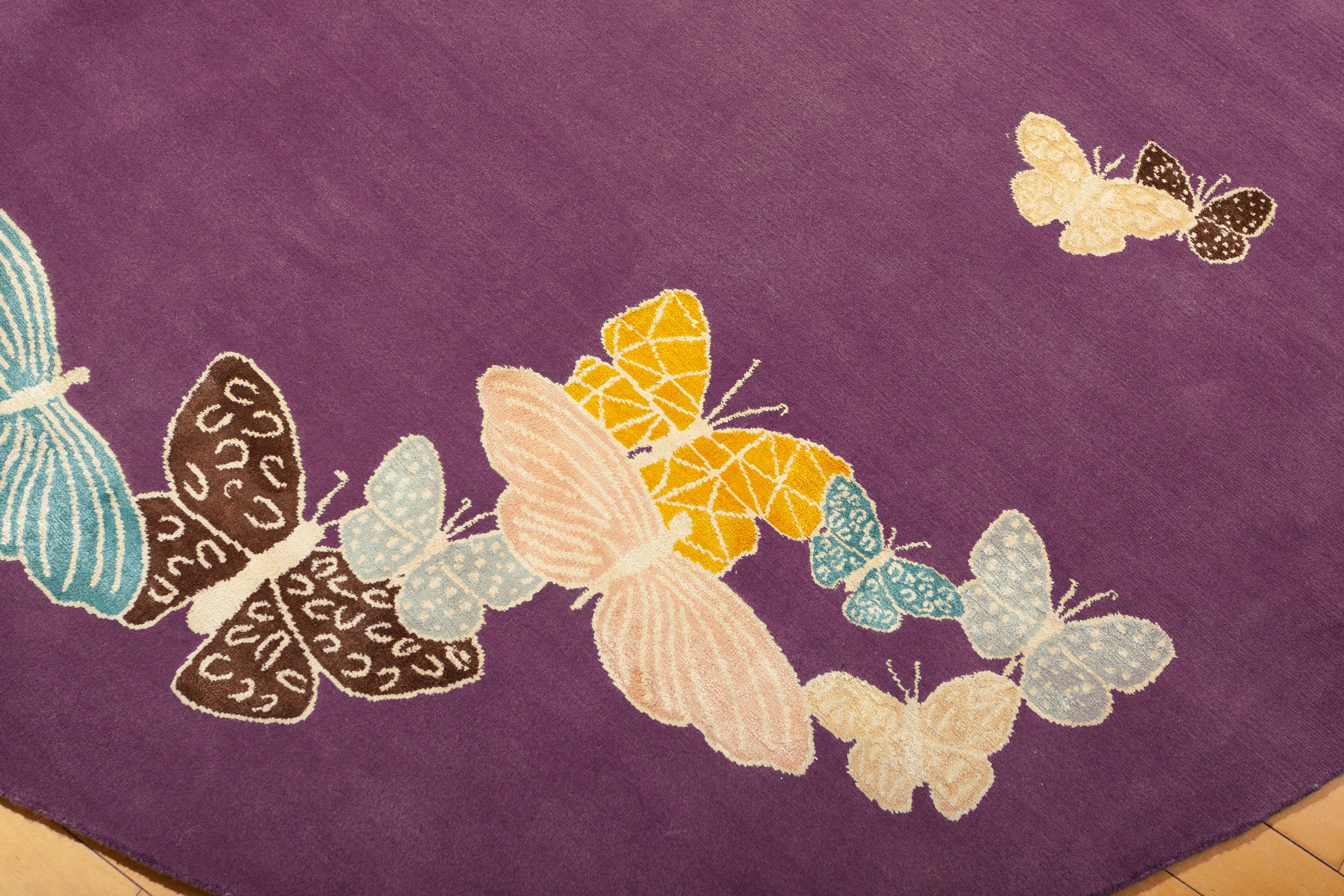 Sergio Mannino Studio's collection of rugs is expanded with new designs. (See storefront to look at other items).
Hand-drawn butterflies seem to come out of the floor. The background is wool, while the butterflies are made with a silk