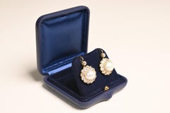 Round Button Pearl Earrings, Diamond Halo (Approx. 4.80-Carats), 18k Yellow Gold
