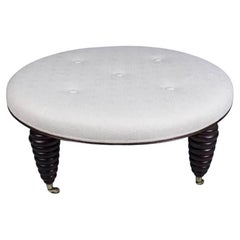 Round Button Tufted Ottoman with Cylindrical Legs